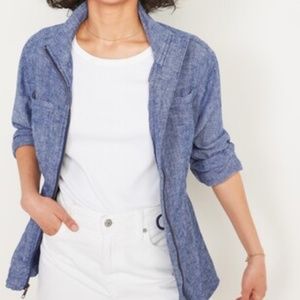Old Navy Chambray Linen-Blend Utility Zip Jacket for Women - NWOT